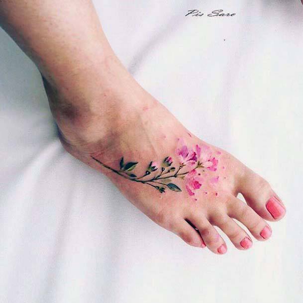 Cotton Candy Floral Tattoo Womens Foot