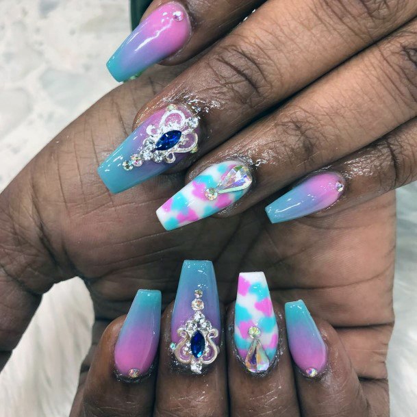 Cotton Candy Two Tone Beautiful Ombre Blue And Purple Nails Inspiration For Women