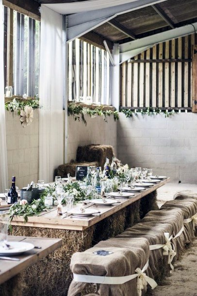 Country Wedding Ideas Barn With Hay Bale Seating In Burlap Inspiration