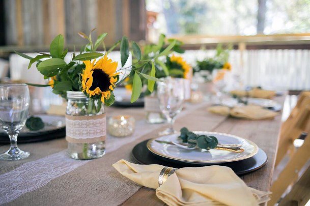 Country Wedding Ideas Burlap Table Runners With Sunflowers