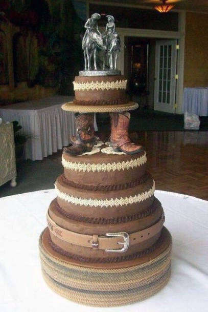 Country Wedding Ideas Cowboy Themed Cake With Cowboy Boots And Bride Groom Horseback Riding Topper