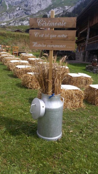Country Wedding Ideas Hay Bale Seating With Milk Jug Pot