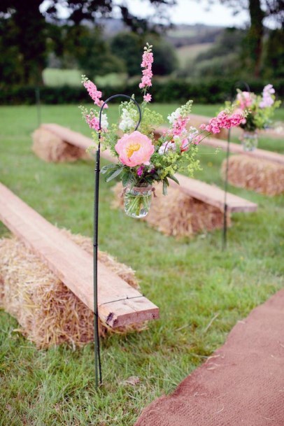Country Wedding Ideas Hay Ceremony Seating With Shepherds Hook Florals