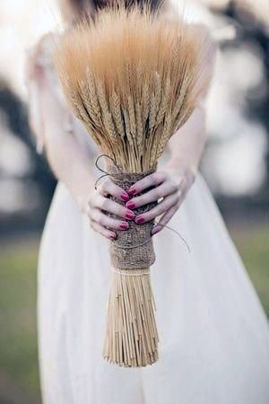 Country Wedding Ideas Minimalist Golden Wheat Bouquet Burlap Wrap Inspiration