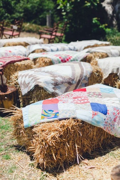 Country Wedding Ideas Quilt Covered Hay Bale Seating