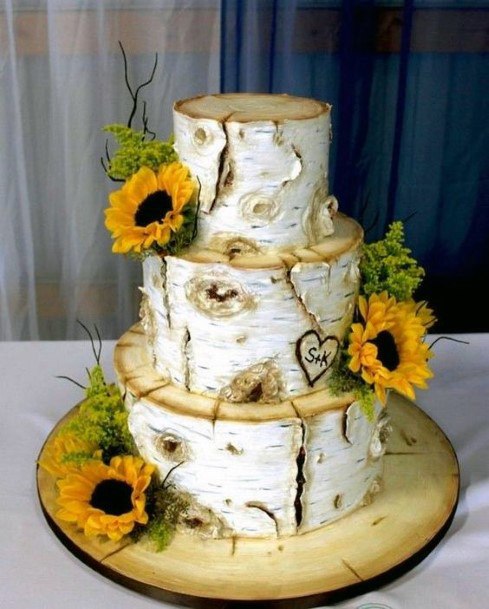 Country Wedding Ideas Rustic Tree Cake Design With Carved Initials