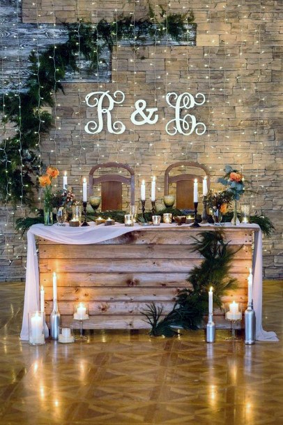 Country Wedding Ideas Rustic Wooden Sweetheart Table With Greenery