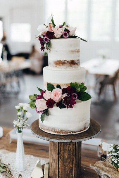 Country Wedding Ideas Semi Naked Cake With Floral Arrangements
