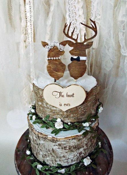 Country Wedding Ideas Wood Tree Cake Design And Elk Topper Inspiration