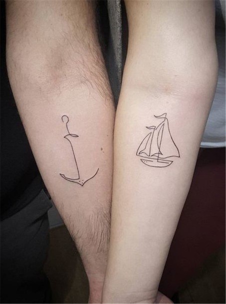 Couples Boat With Anchor Tattoo Arms