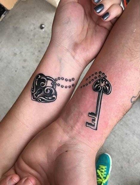 Couples Chained Lock Key Tattoo Wrists