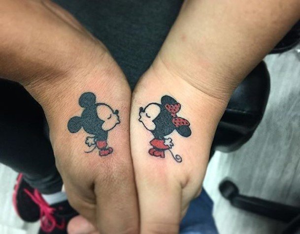 Couples Hands Mickey And Minnie Tattoo