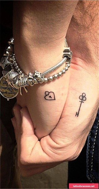 Couples Heart Shaped Lock And Key Tattoo Hands