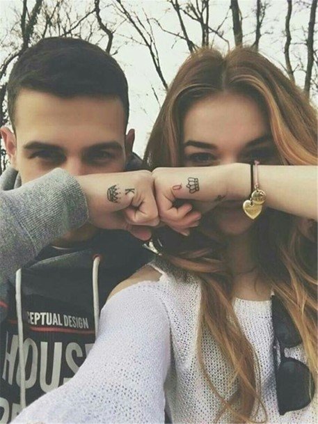Couples King And Queen Crown Tattoo Hands
