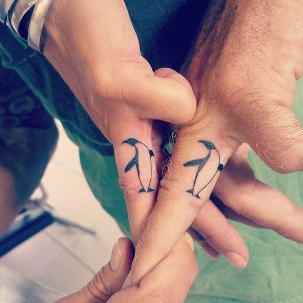 Couples Penguin Love Tattoo Hands