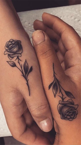 Couples Rose Tattoo On Hands
