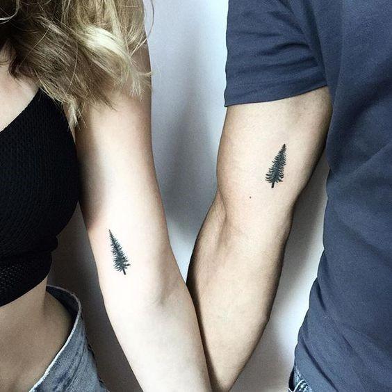 Couples Tattoo Pine Tree Arms
