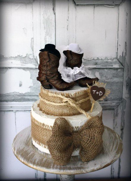 Cowboy Boots Cake Topper With Burlap Frosting Decor Inspiration Country Wedding Ideas