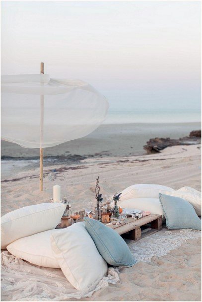 Cozy Floor Pillow On Beach Lounge Seating Area Beach Wedding Ideas