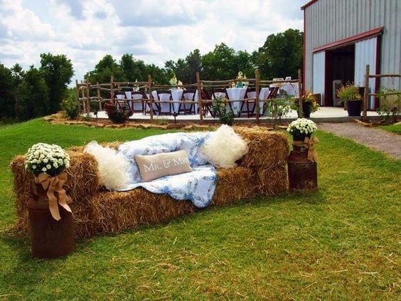 Cozy Hay Bale Lounge Area Country Wedding Ideas