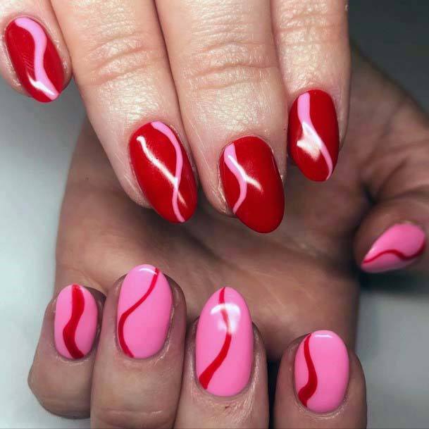 Creamy Red And Pink Nails For Women