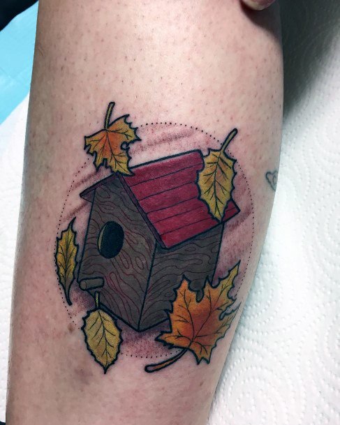 Creative Birdhouse Tattoo Designs For Women