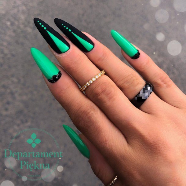 Creative Black And Green Nail Designs For Women