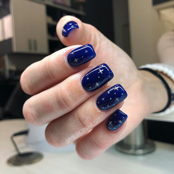 Creative Blue And Silver Nail Designs For Women