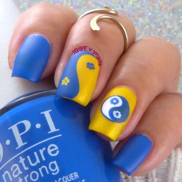 Creative Blue And Yellow Nail Designs For Women