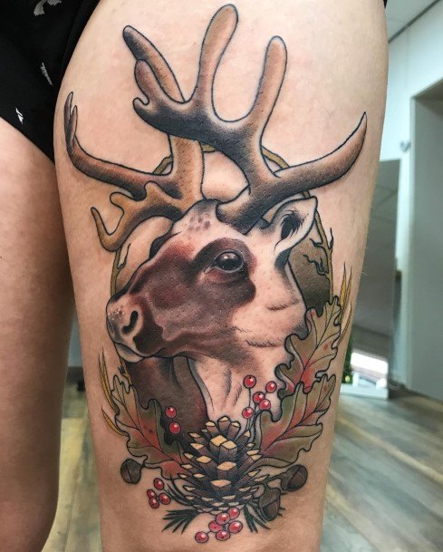 Creative Caribou Reindeer Tattoo Designs For Women