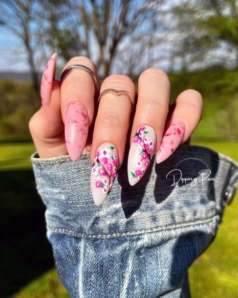 Creative Cherry Blossom Sakura Nail Designs For Women