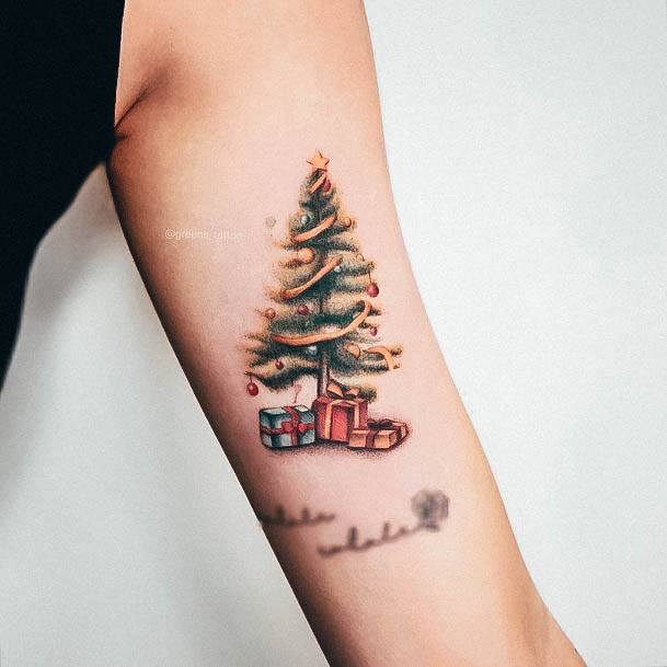 Creative Christmas Tree Tattoo Designs For Women