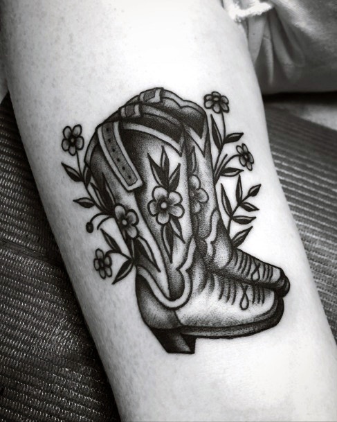 Creative Cowboy Boot Tattoo Designs For Women