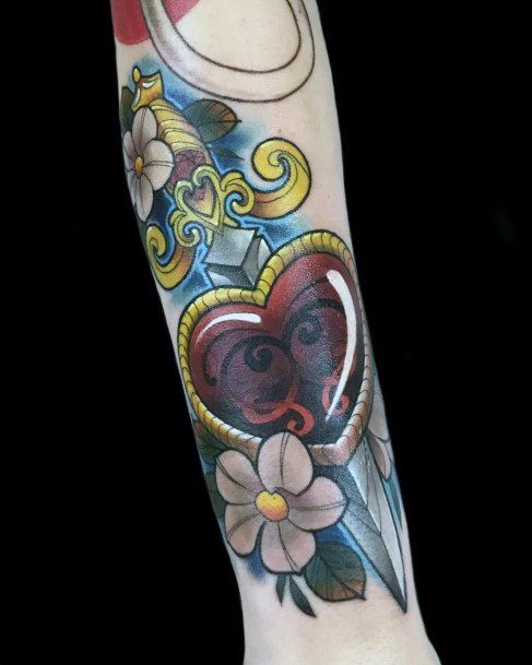 Creative Dagger Heart Tattoo Designs For Women