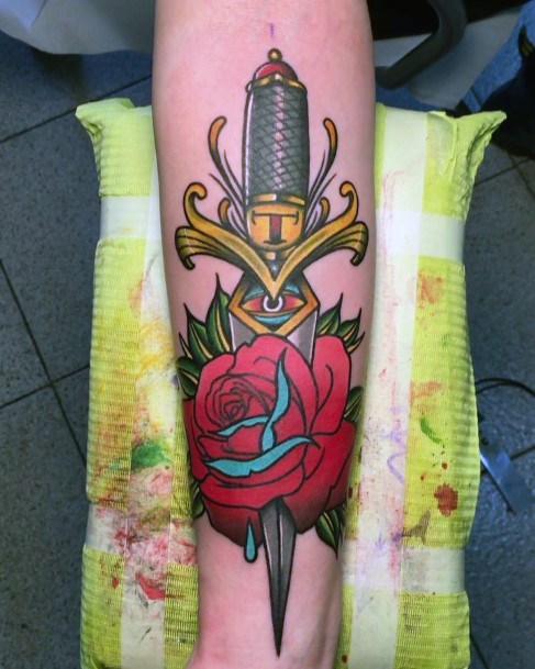 Creative Dagger Rose Tattoo Designs For Women