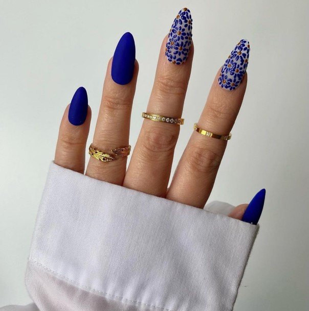 Creative Dark Blue Matte Nail Designs For Women