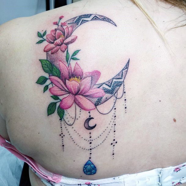 Creative Flower Moon Tattoo Designs For Women