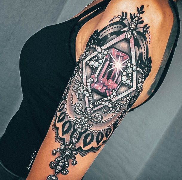 Creative Gem Tattoo Designs For Women Half Sleeve 3d Pink Jewels