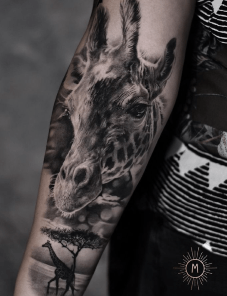 Creative Giraffe Tattoo Designs For Women Safari Forearm Sleeve 3d
