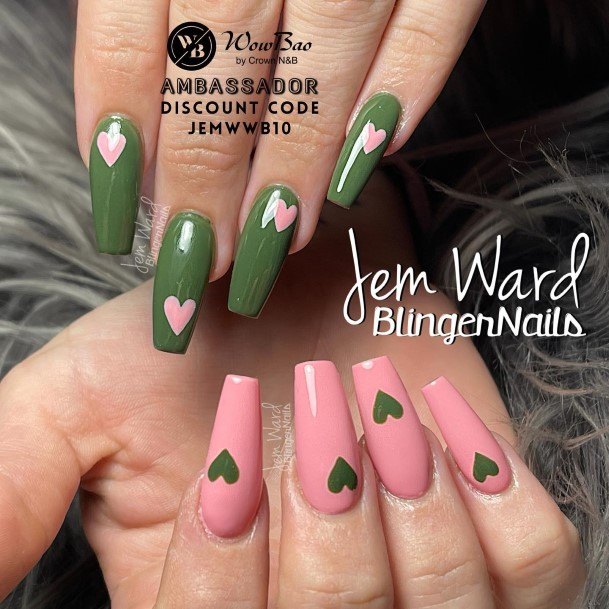 Creative Green And Pink Nail Designs For Women