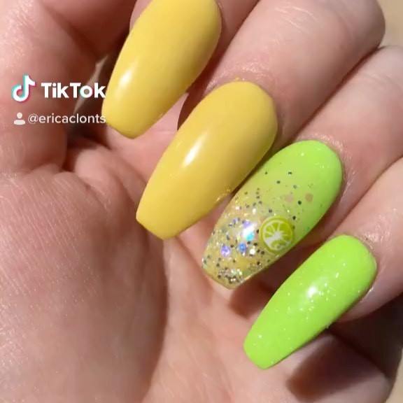 Creative Green And Yellow Nail Designs For Women