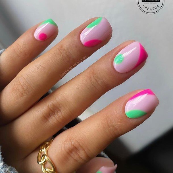 Creative Green Nail Designs For Women Hot Pink