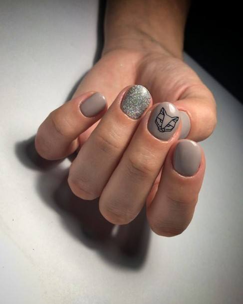 Creative Grey With Glitter Nail Designs For Women