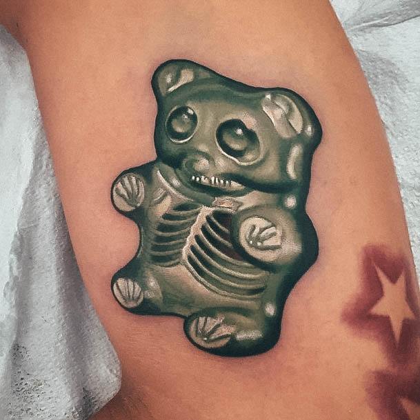 Creative Gummy Bear Tattoo Designs For Women Green Skeleton Themed