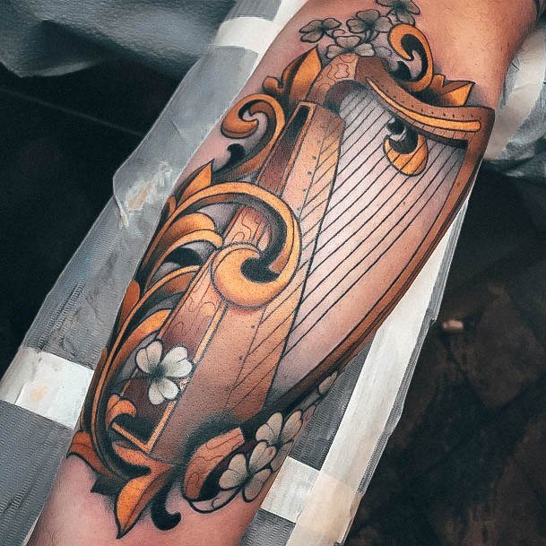 Creative Harp Tattoo Designs For Women