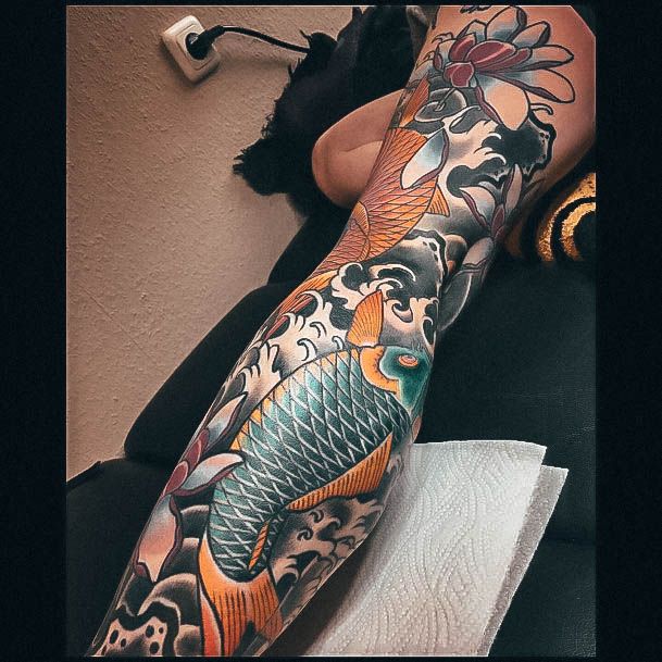 Creative Koi Fish Tattoo Designs For Women Sleeve