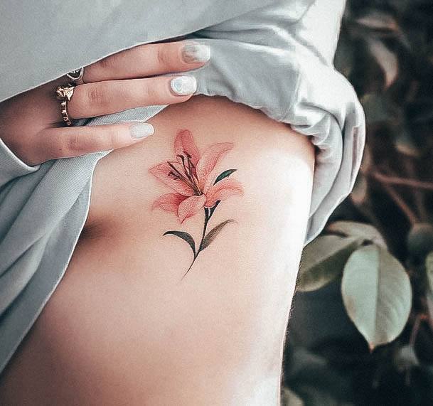 Creative Lily Tattoo Designs For Women Rib Cage Side Of Body