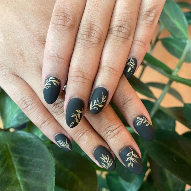 Creative Matte Black And Gold Nail Designs For Women