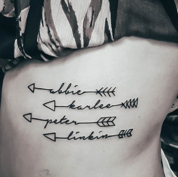 Creative Name Tattoo Designs For Women Rib Cage Side Arrows