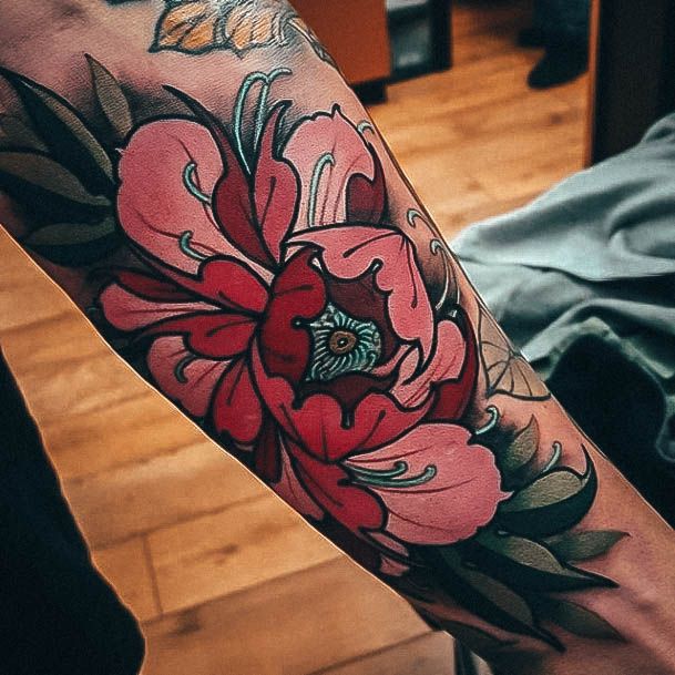 Creative Neo Traditional Tattoo Designs For Women Flower Forearm